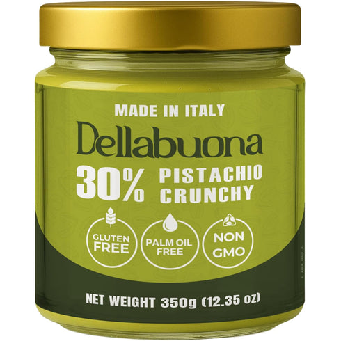 Dellabuona CRUNCHY Pistachio Cream VALUE JAR 12.34 oz (350 g) Glass Jar