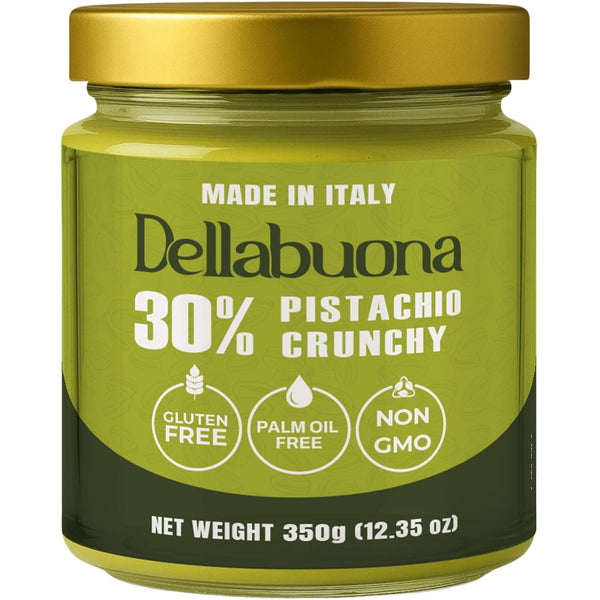Dellabuona CRUNCHY Pistachio Cream VALUE JAR 12.34 oz (350 g) Glass Jar