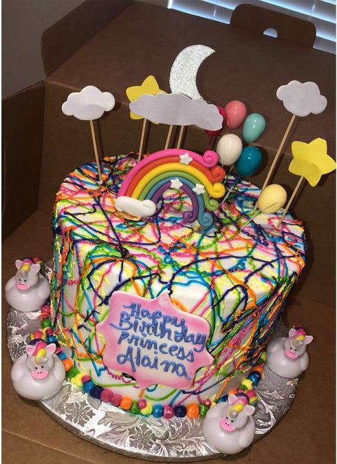 Palksky Colorful Rainbow Cake Topper/Wedding Cake Flags/Cupcake Picks Set - Includes Cloud Balloon Moon Stars