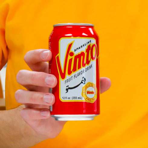 12 oz (Pack 24) Vimto Sparkling Fruit Flavored Drink Soda with Natural Black Cherry, Raspberry, Black Currant Middle