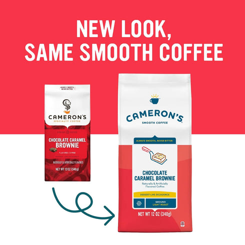 12 (Pack 3) Cameron's Coffee Roasted Ground Coffee Bag, Flavored, Chocolate Caramel Brownie, Ounce