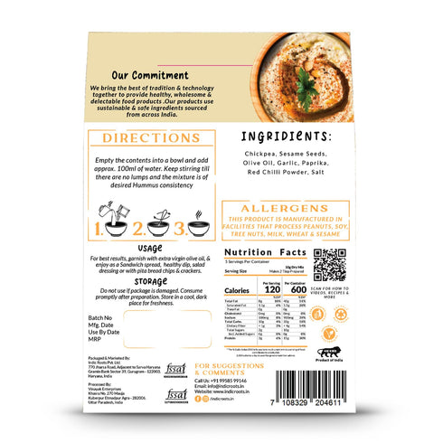Organic Roots Hummus Hummus Indic Roots - Classic - Clean Label Fresh Wholesome Ingredients, No Chemicals or Artifical
