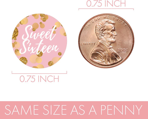 16 180 Count DISTINCTIVS Pink and Gold Sweet Birthday Party Favor Chocolate Kisses Candy Stickers, Sweet Sixteen