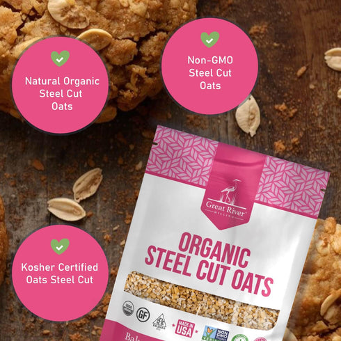 5 Lb Great River Milling Organic Steel Cut Oats | Whole Grain, Non-GMO, Kosher | Hearty Healthy | Rich Texture & Flavor