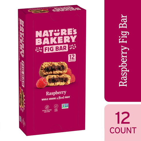 (Pack 24) Natures Bakery Whole Wheat Fig Bars, Raspberry, Real Fruit, Vegan, Non-GMO, Snack bar