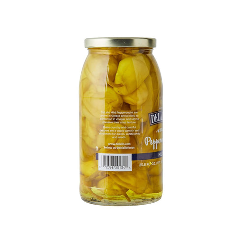 25.5 6 Pack, 100% Packed DeLallo Mild Pepperoncini Peppers, Ounce Jar Whole Yellow Pickled Peppers Grown in Greece