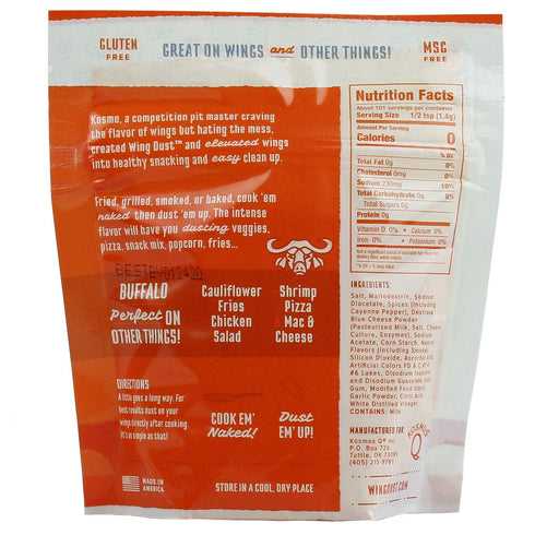 Kosmos Q Buffalo Wing Dust - Classic Buffalo Seasoning Powder for Chicken, Popcorn, Fries, 5 Oz Shaker Bottle