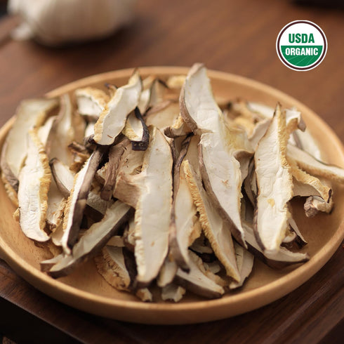 (3.53Oz) VIGOROUS MOUNTAINS Organic Shiitake Mushrooms Sliced, Great Size Fresh Texture Rehydrate Quickly, Dried