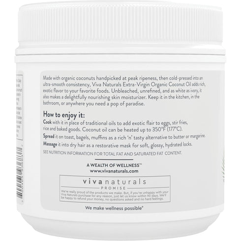32 oz Viva Naturals Organic Coconut Oil, fl Unrefined, Cold-Pressed Extra Virgin Coconut Oil, USDA Organic & Non-GMO