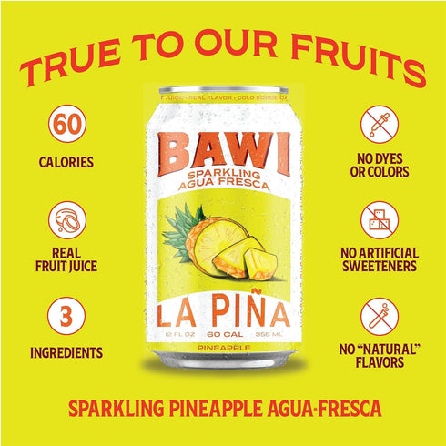 4 Pack (4 Count, Bawi Sparkling Agua Fresca, Sparkling Water, Plant-Based, Low Calorie, Less Sugar, Mexican Drink Made