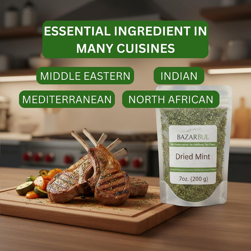 7oz Bag|%100 Dried Mint Leaves Spearmint Resealable Natural, Non-irradiated, Non-GMO, Gluten Free, Raw Turkish Dried