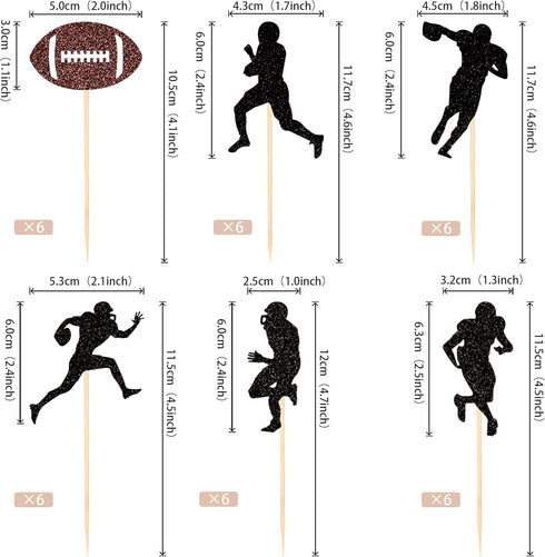36 PCS Rugby Ball Cupcake Toppers - Football Players Sport Picks for Baby Shower Birthday Party Cake Decorations