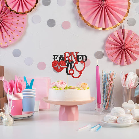 Halodete Earned It Cake Topper - Congrats Nurse Cake Decor - RN BSN - Medical Nursing School Graduation Party