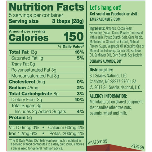 5 Oz (Pack 2) Emerald Nuts, Cocoa Roast Almonds, Resealable Bag