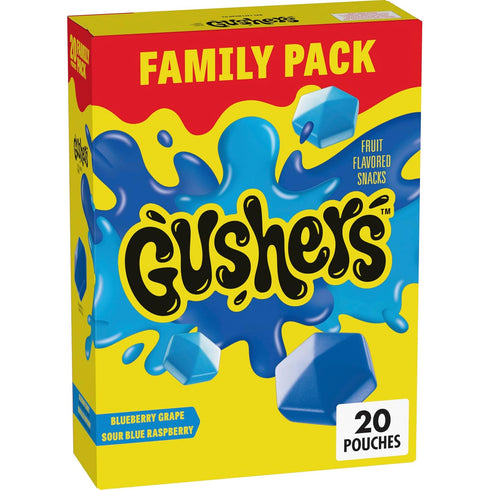 Gushers Fruit Flavored Snacks, Blueberry Grape, Sour Blue Raspberry, 20 Pouches, Family