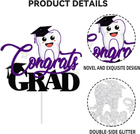 LQINBIBJ 2025 Glitter Purple Congrats Dentist Cake Topper - Class Of Medical School Graduation Party Decorations