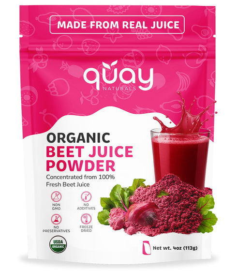 Quay Naturals Organic Beet Juice Powder, 4oz, Freeze-Dried, Non-GMO, Beet Root Juice