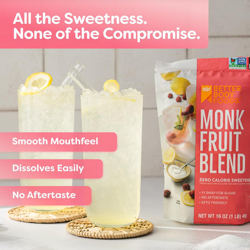 1lb, 16 oz BetterBody Foods Monk Fruit Allulose Sweetener Blend, Raw Cane Sugar Substitute, Zero Calorie, Keto Diet