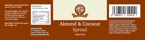 35 Oz (1kg) Nutural World - Smooth Almond and Coconut spread Great Taste Award winner