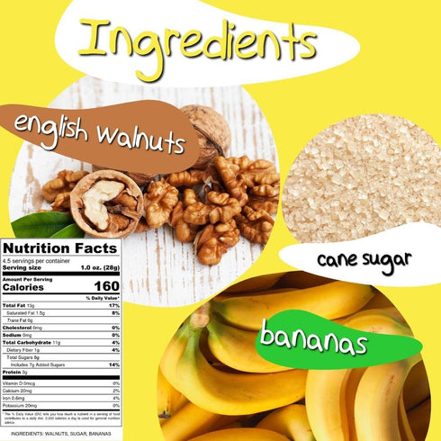 3 4.5 Oz, 3-Pack Crazy Go Nuts Walnuts Banana - Glazed Walnuts, Healthy Snacks, Vegan, Gluten Free, Superfood-Natural