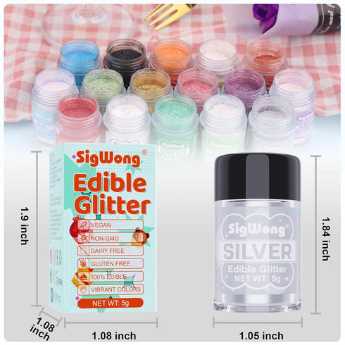 Silver Edible Glitter - 5g Food Grade Cake Decorating Shimmering Glitter for Cakes and Treats