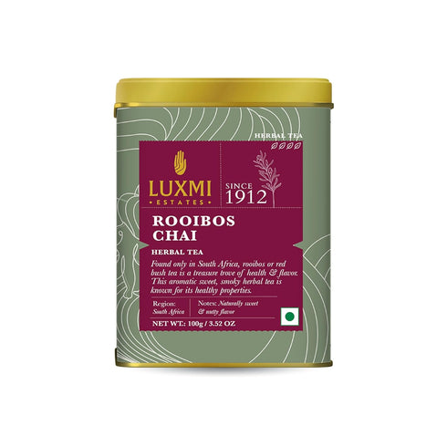 Luxmi Estates Rooibos Chai - Organic Rooibos Tea with Spices, Loose Leaf, 100g (50 Cups) | with Cinnamon, Cardamom and