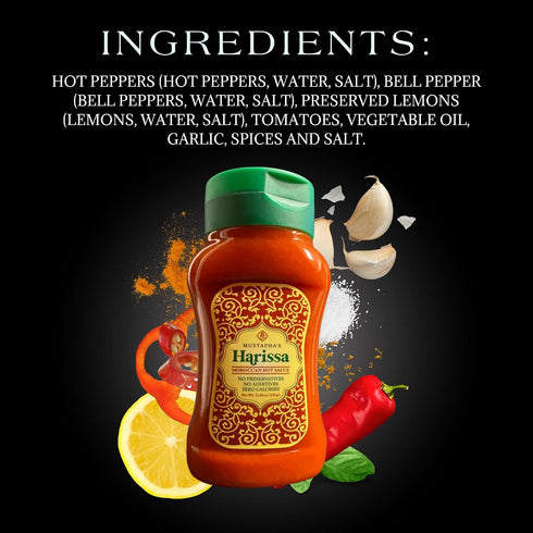 6 11.64oz Mustaphas Harissa Hot Sauce North African Original Hot Pepper Paste, No Sugar, Preservative-Free, Non-GMO