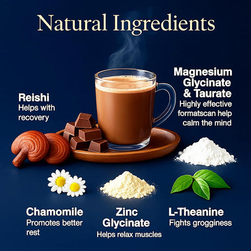 WSJAWH 25 Magnesium Hot Cocoa Jar Melatonin-Free Natural Sleep, Hot Chocolate Powder for Adults with Reishi Mushroom