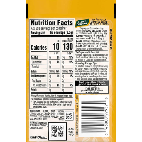 Good Seasons Mild Italian Dressing & Recipe Seasoning Mix, 1 oz Packets, Pack of 4