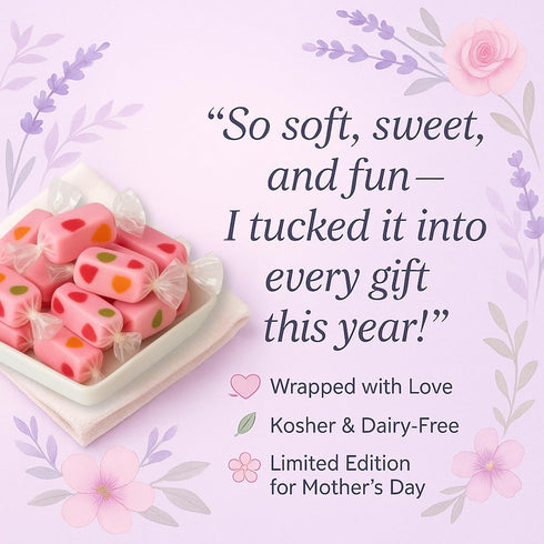 25 Pink Nougat Candy Individually Wrapped - JuJu Candy Gift Bag with Satin Bow Kosher, Dairy Free, Elegant Gift for Mom