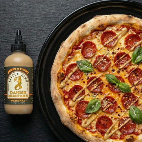 10 oz Little Zing Danish Mustard Sweet & Punchy Gourmet Mustard Sauce with Horseradish Kick All-Natural, No Oils