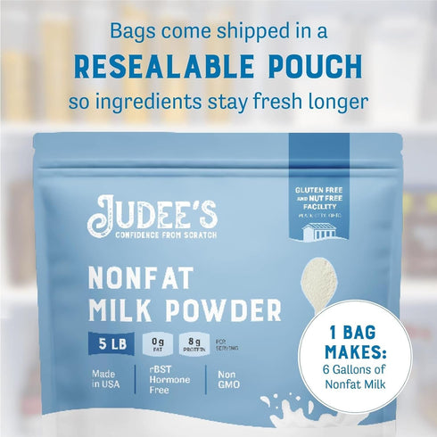 80 Oz Pack 1 Judee's Gluten Free Nonfat Dry Milk Powder - High Protein & Calcium Powdered Milk - Keto-Friendly Baking