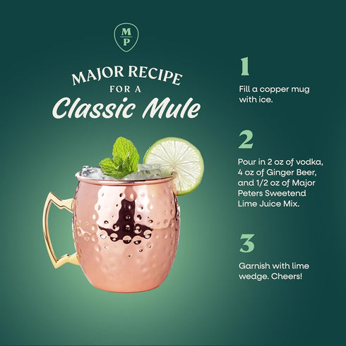 (33.8 Pack 1) Major Peters' Sweetened Lime Juice, Only Add Spirits & Garnishes for Ideal Drink Fl Ounce