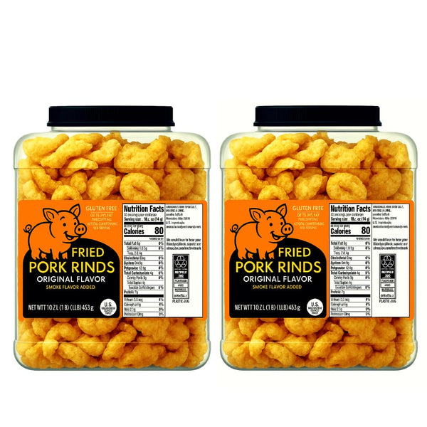 Generic Smoked Pork Rinds 2-Pack Premium Fried Chicharrones Snack, Original Flavor, Two 16oz