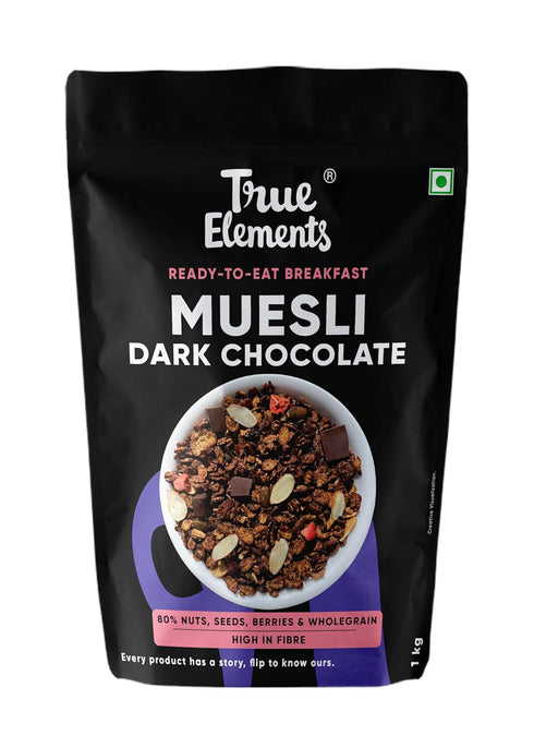 1kg 100% True Elements Dark Chocolate Muesli - Nuts & Muesli, Cereal for Breakfast, Wholegrain