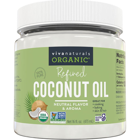 Viva Naturals Refined Coconut Oil, 16 Fl Oz Expeller-Pressed Organic Oil for Cooking and Baking