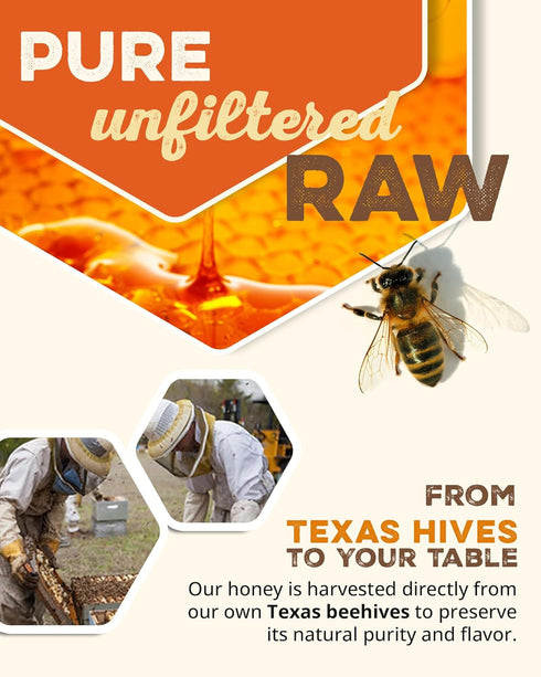 100% Desert Creek Honey - Unfiltered, Pure, Raw Honey from Texas - Natural Sugar Substitute - One Pound of Unprocessed