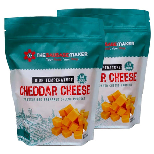 2 Lbs 1/4 Inch 400 Summer The Sausage Maker High Temp Cheddar Cheese Hi-Temp Cheese For Sausage Making, Diced Cube