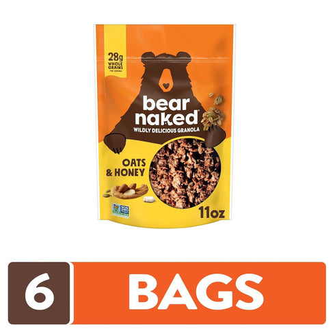 (6 Bear Naked Granola Cereal, Whole Grain Granola, Breakfast Snacks, Oats and Honey Bags)