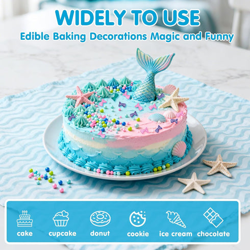 Decorating,130g/4.58oz, Summer Mermaid Sprinkles, Edible Pearl Sprinkle for Cake Blue Green Purple Pearls Mix Baking