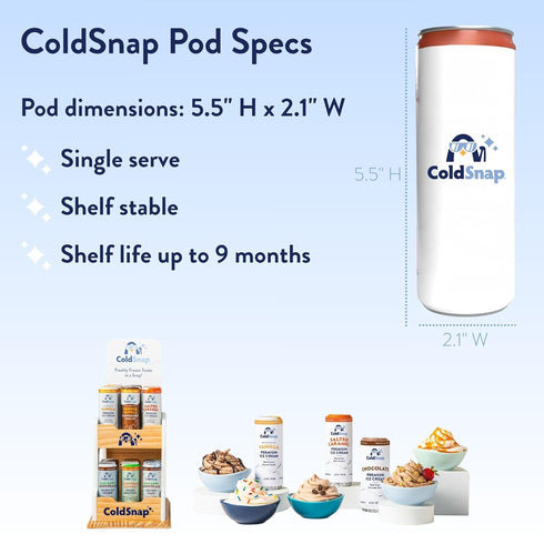 Frozen pack 12 ColdSnap Vanilla Ice Cream Pods Premium, Creamy Single-Serve Vanilla Dessert Made in Minutes Treat