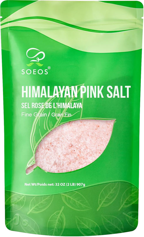 2 Lbs (32 oz), Soeos Himalayan Pink Salt, Fine Grain, Pink Himalayan Sea Salt, Rock Salt for Grinder Refill