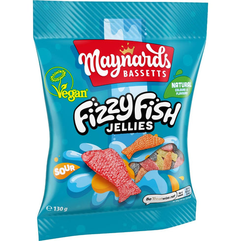 Maynards Bassetts 130g (Pack 10) Fizzy Fish Soft Jellies Sweets Bag