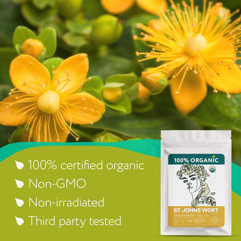 (4 oz.) 100% Organic St Johns Wort Herb Pure Dried Saint Johns Wort Tea Te de Hierba de San Juan Organica