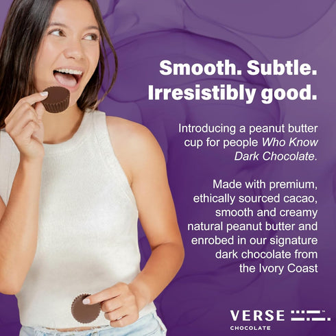 (3 Pack) 70% 2g 160 Verse Chocolate Peanut Butter Cups Dark Chocolate Keto Snacks w/ Fiber, Calories Creamy Peanut