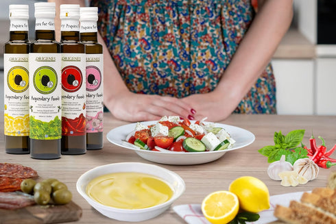 Pack 4 4X250ml of Extra Virgin Flavored Olive Oil - Garlic, Chili, Lemon & Basil Infused EVOO - Cold Pressed