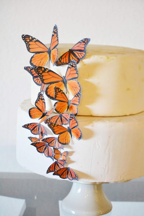 NEW Edible Butterflies Assorted Set - 15 Wafer Cake & Cupcake Toppers (Orange Monarch)