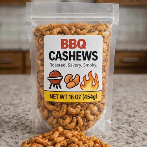 The Brittle Box Candy Co. BBQ Cashews 16 oz (1 lb) | Small Batch Roasted Cashew Nuts