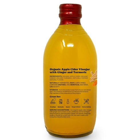 500 ml (Pack 1) Food To Live Organic Apple Cider Vinegar with Ginger and Turmeric, Raw, Italian, Unfiltered