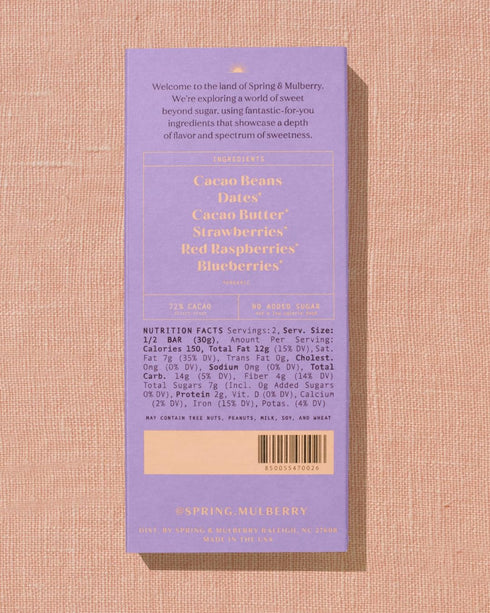 Mulberry, 2.1 Spring & Bar Chocolate Pure Mixed Berry Date Sweetened, Ounce